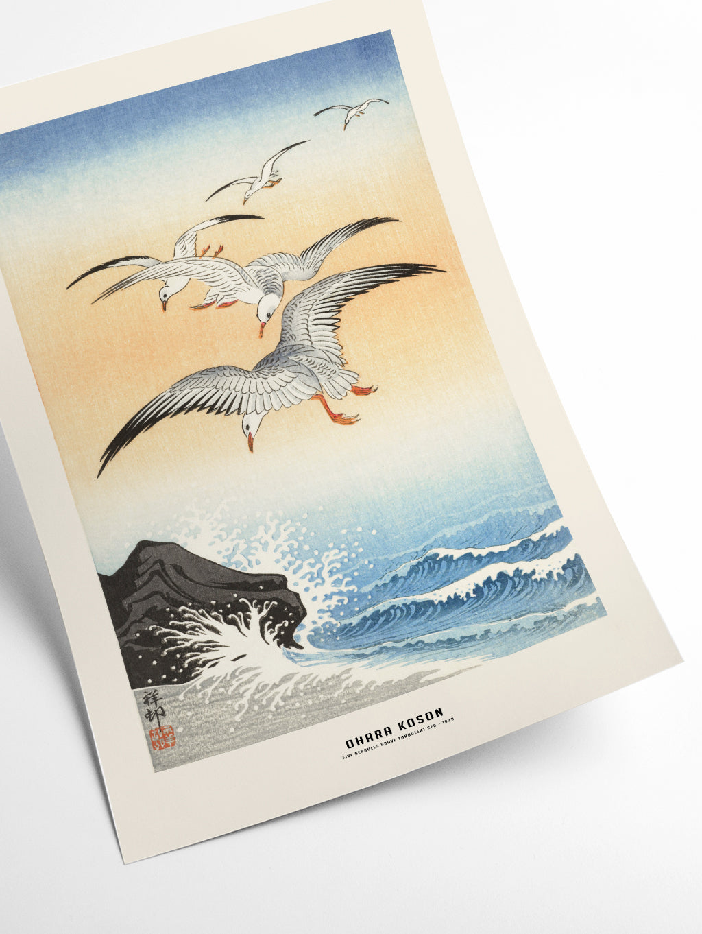 Ohara Koson - Five seagulls above turbulent sea