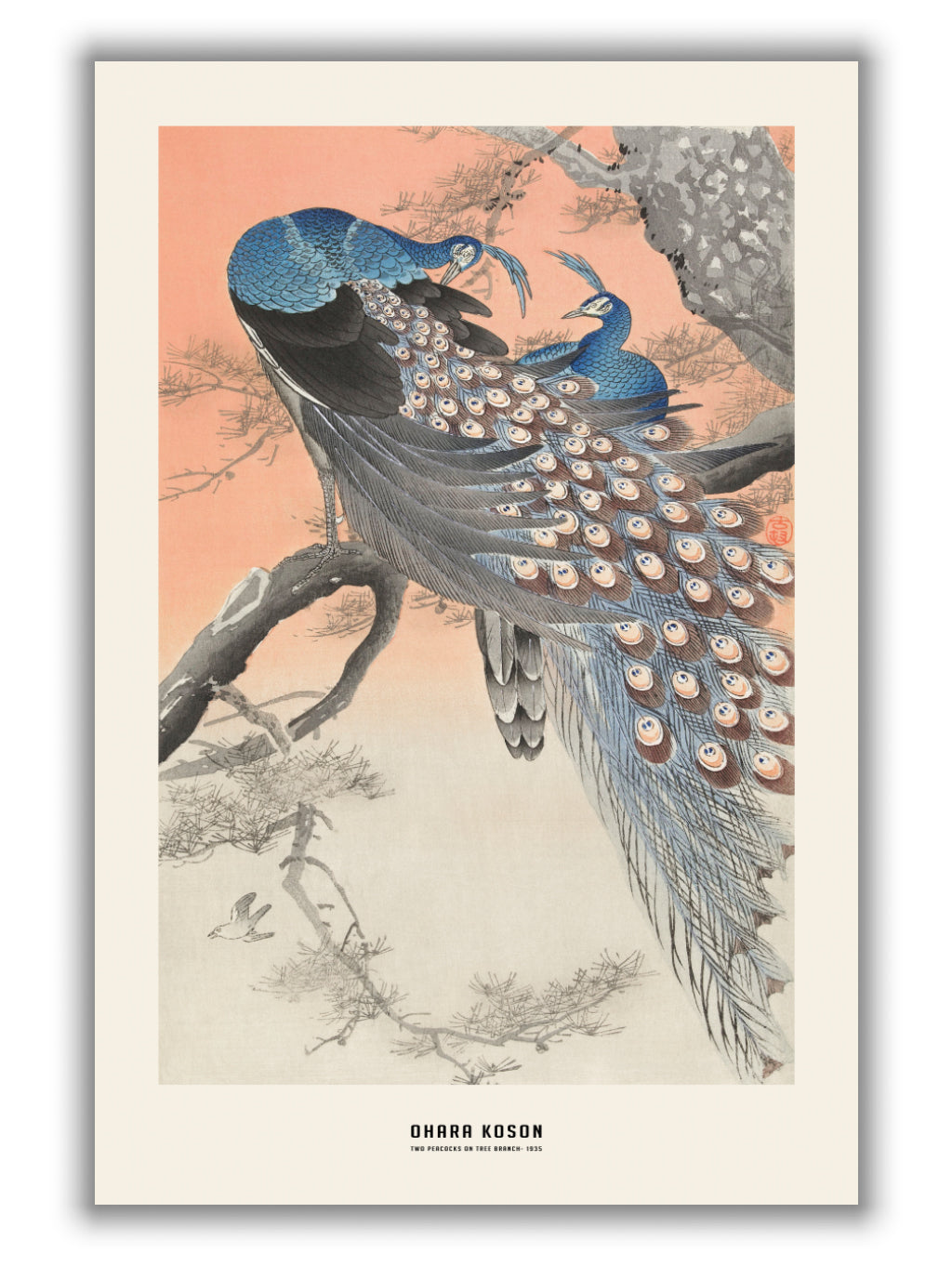 Ohara Koson - Two peacocks on tree branch